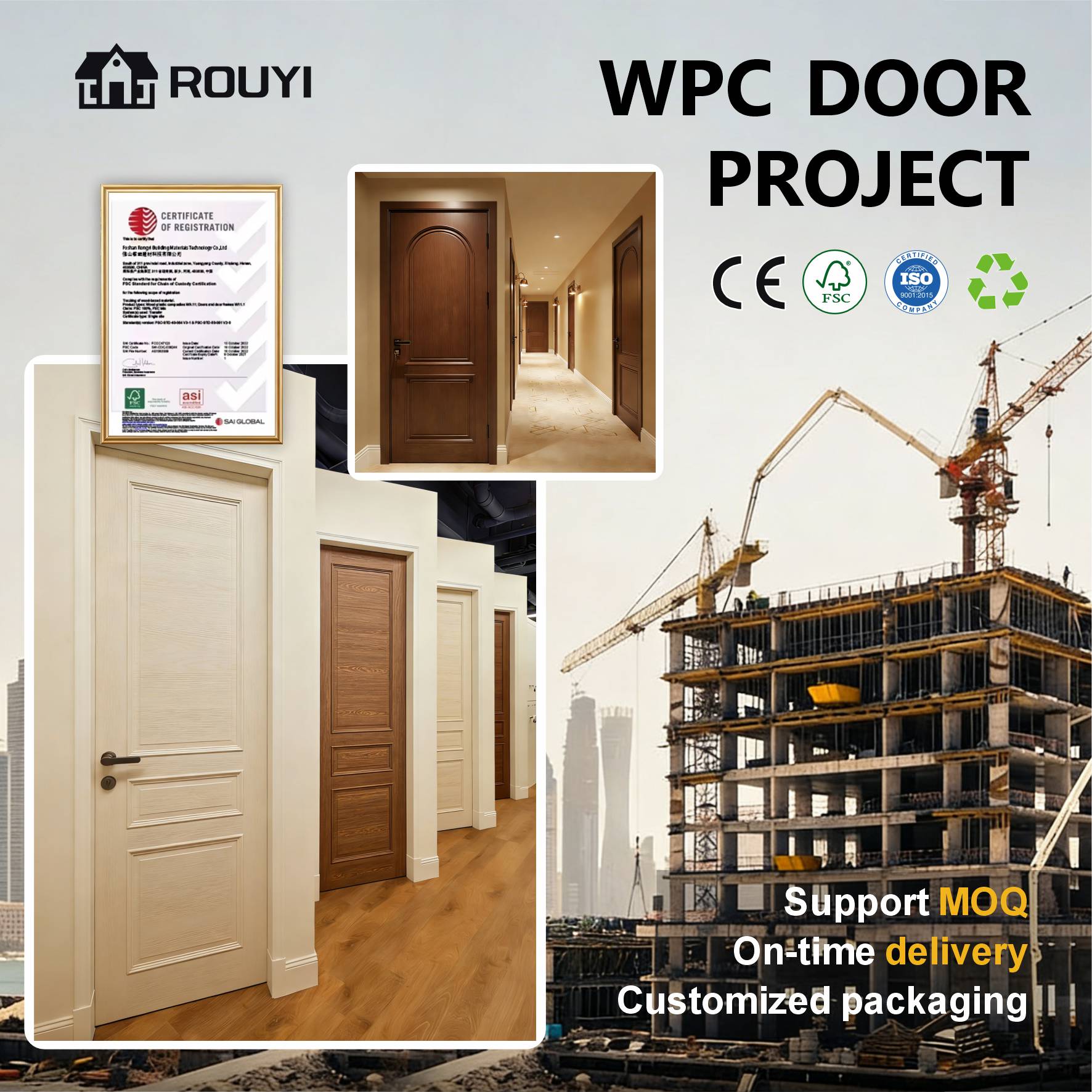 WPC Minimalist Interior Door Moisture-proof, Mildew-proof, Termite-resistant,WPC Wood Environmentally Friendly, Waterproof, Paint-free Doors Waterproof,