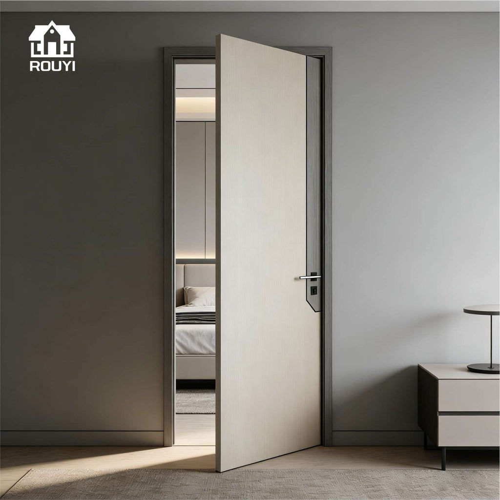 Hotel living room soundproof brown wood grain WPC door, color and size customizable.