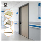 White wood grain minimalist WPC door for hospital wards and offices; commercial soundproof, heat-insulating, and formaldehyde-free door.