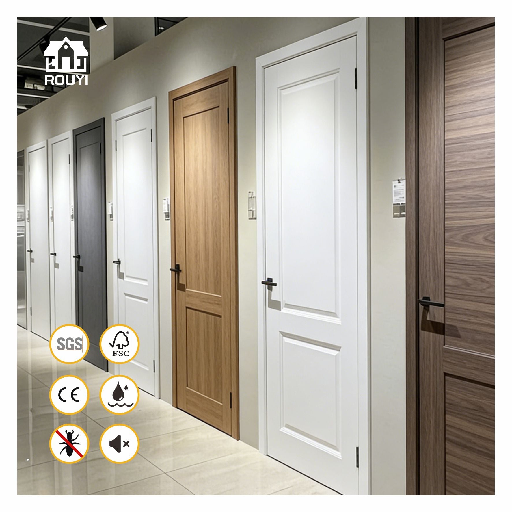 Modern Style Bathroom Waterproof, Moisture-proof and Corrosion-resistant WPC  Door with Sound Insulation Finished Surface for Interior Use in Bedroom Apartment & Hospital