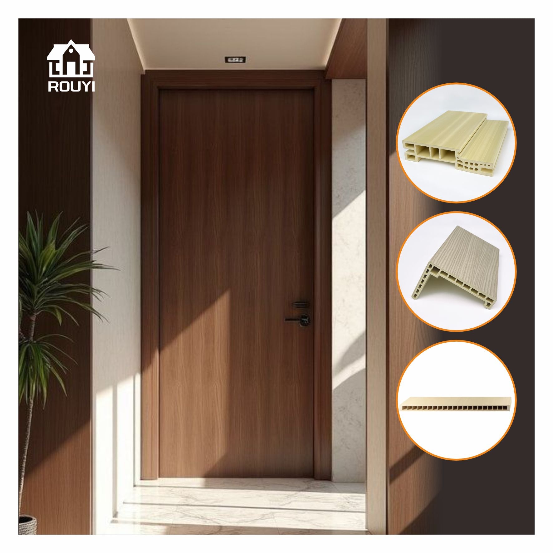 Factory Wholesale Prices Middle East engineering projects Insect-proof WPC Door, Rust-proof, Corrosion-resistant, Fire-retardant, Modern Design Interior Door